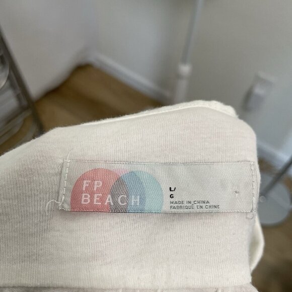 Free People Tiered Button Front Long Sleeve Mini Dress Boho White size Large - Picture 9 of 10